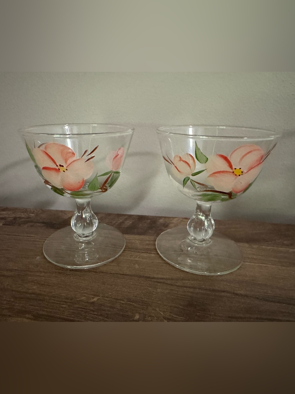2 Vintage Franciscan Desert Rose Pattern Sherbet / Coupe Glasses - Hand Painted
